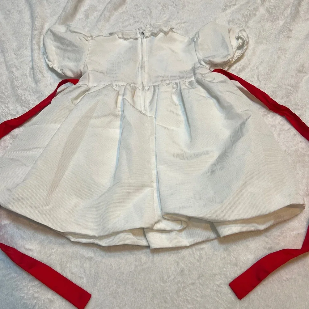 VINTAGE Ruth of Carolina Holiday Dress 4T Girls White Red Sash Lace Formal